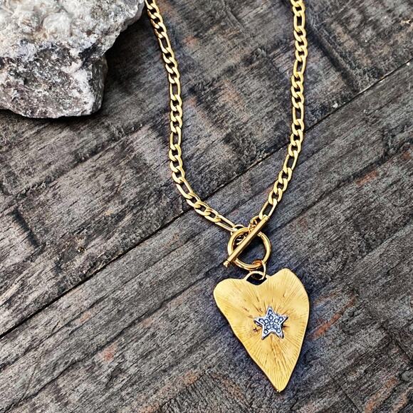 Anthropologie Jewelry - NEW Rustic Heart With Star Center Layering Necklace